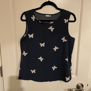 Sleeveless Navy Butterfly Print Blouse